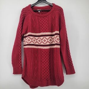 L.L.Bean Signature Cotton Fisherman Tunic Sweater in a red Fair Isle pattern L